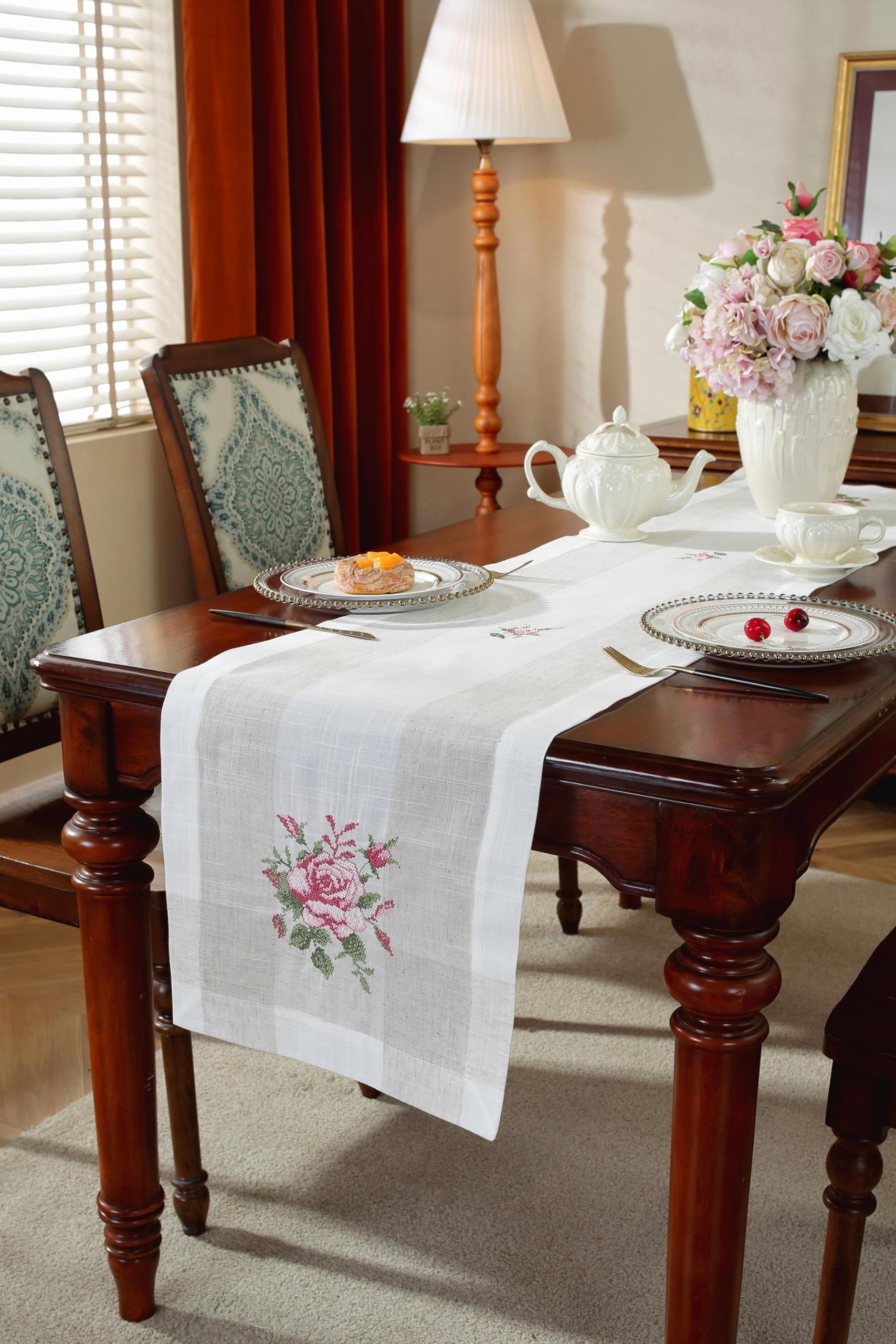Buy MONKDECOR Lilen Cross Stich Embroidery Dining Table Runner